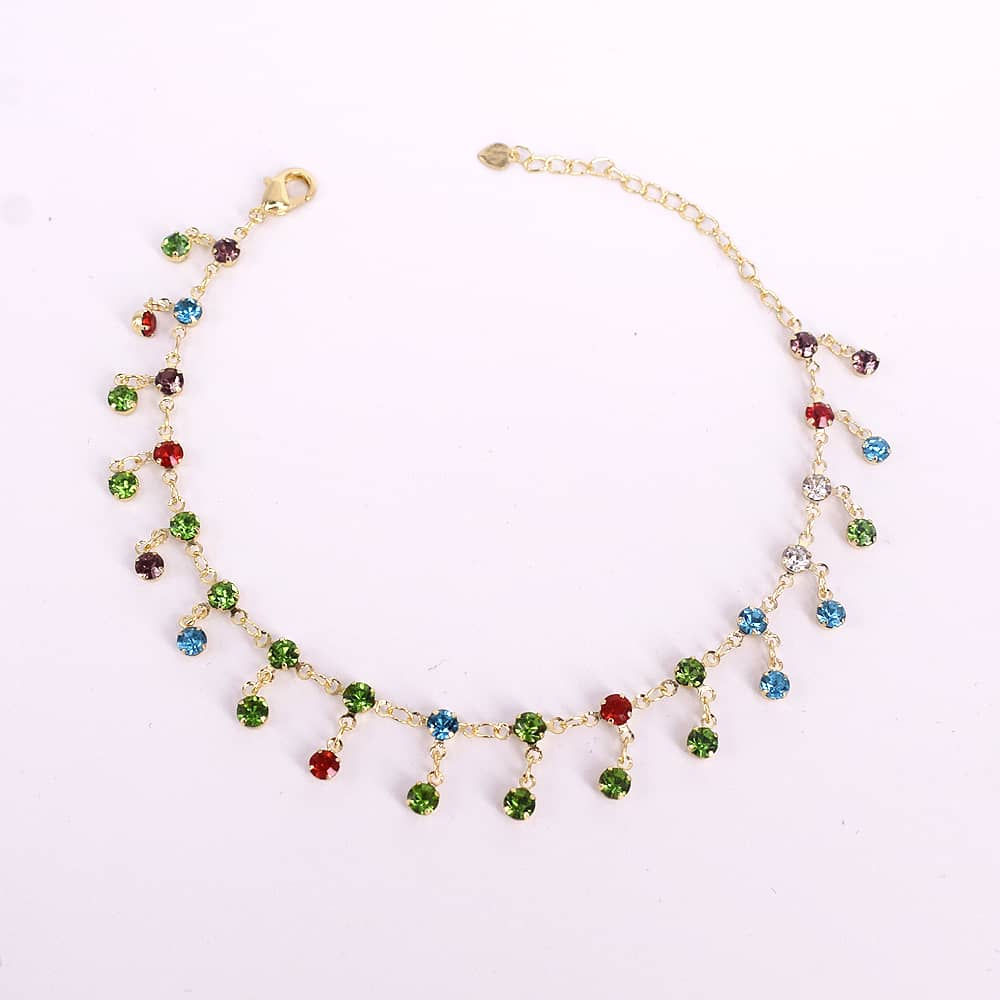 18k Layered real gold Plated colors stones anklet bracelet #15