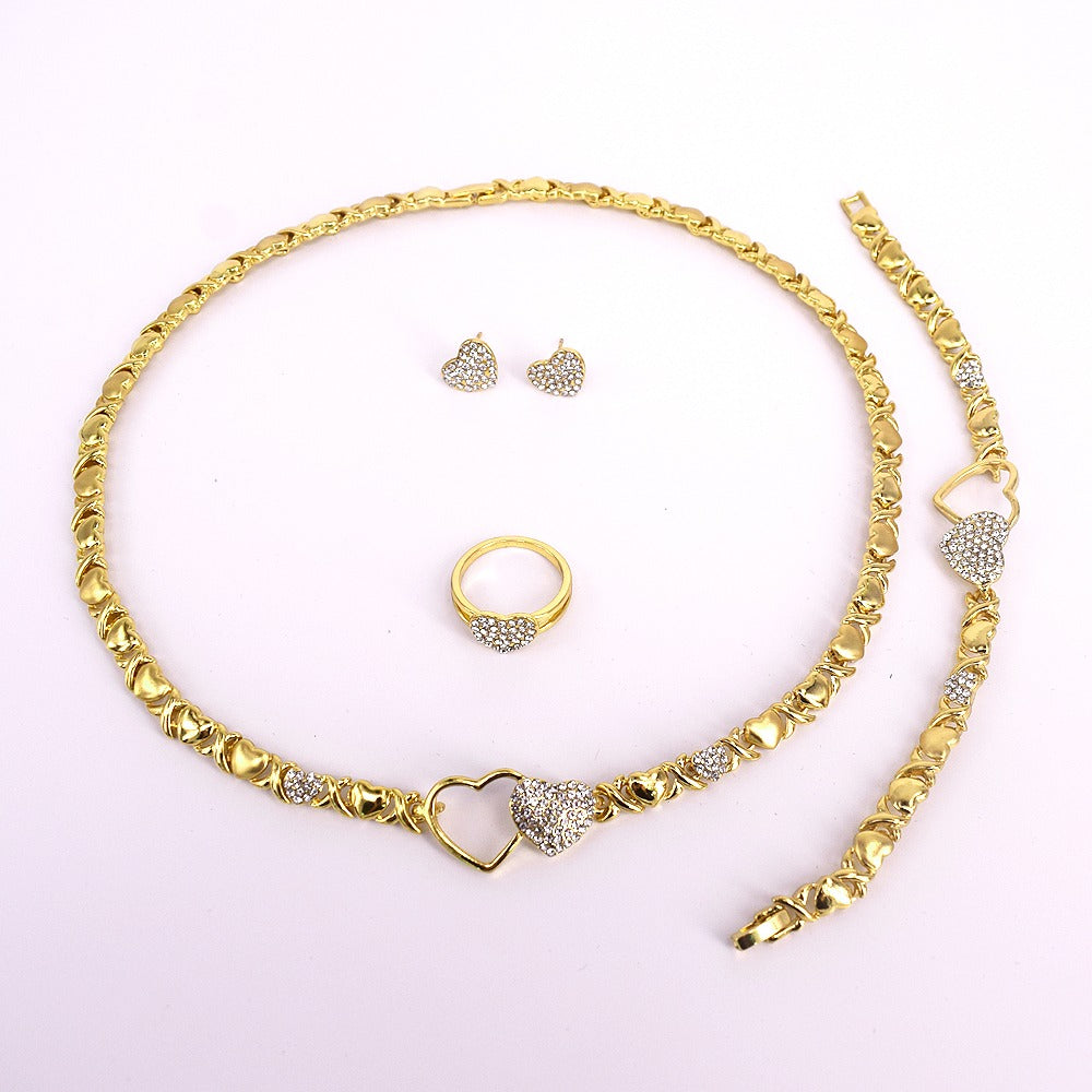 HUGS &KISSES double hearts xo set gold Plated #1