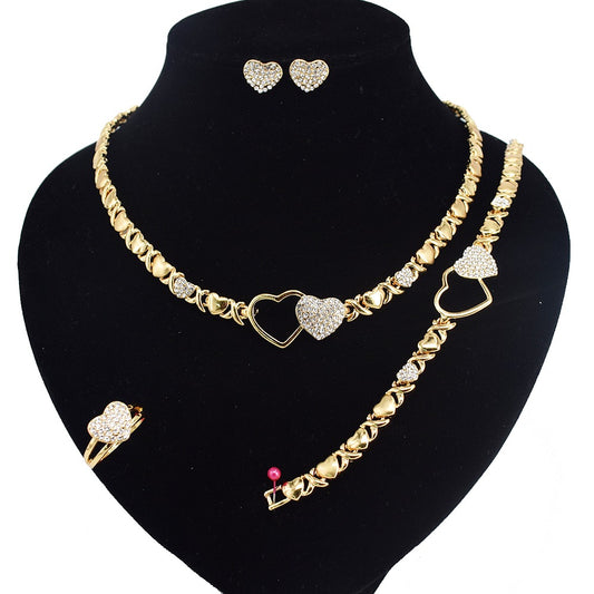 HUGS &KISSES double hearts xo set gold Plated #1