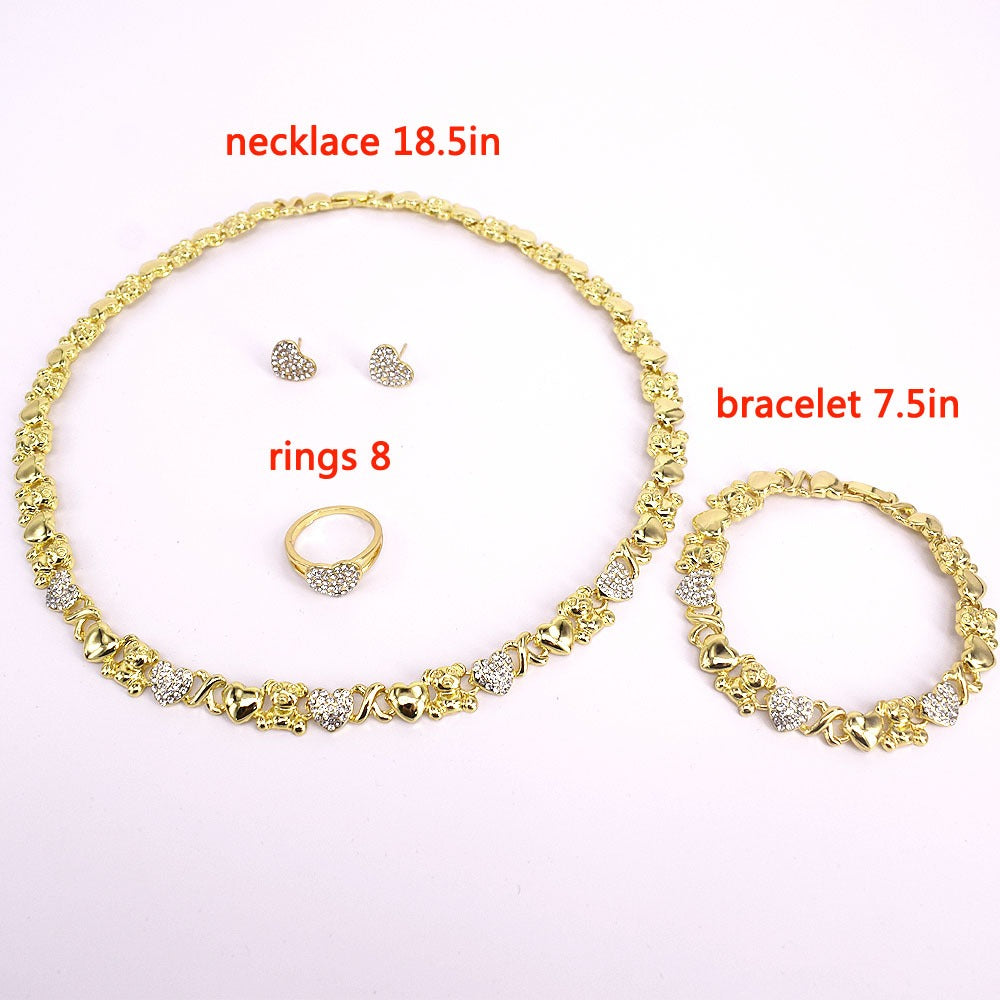 HUGS &KISSES teddy bear set necklace bracelet earrings ring gold Plated #7