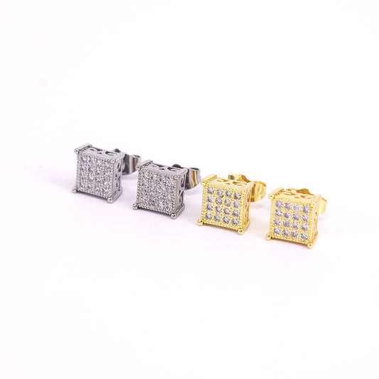 Hip hop icedout 3D square earrings pave settings Cubic Zirconia Real Gold Filled #4