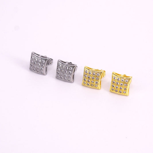 Hip hop icedout square earrings pave settings Cubic Zirconia Real Gold Filled #3