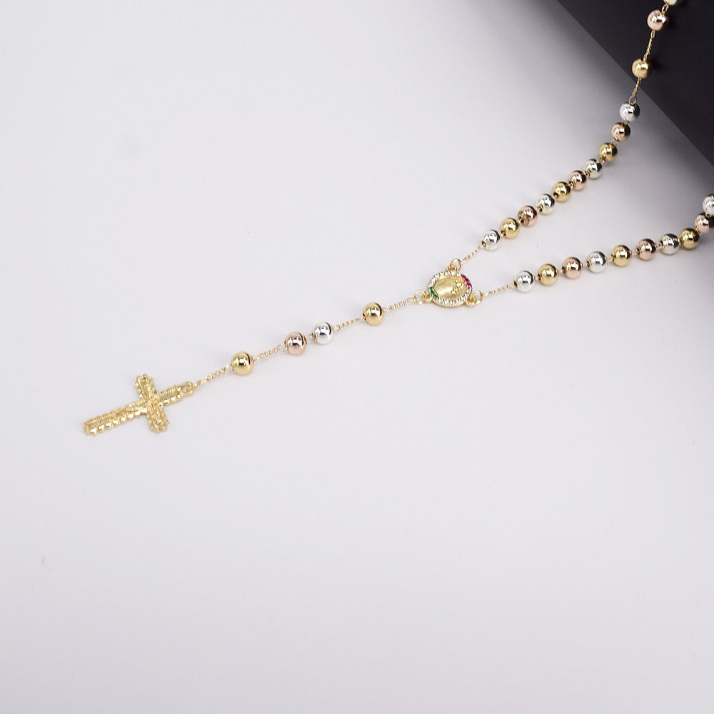 18k Layered real gold filled religious rosary necklace tri colors #3