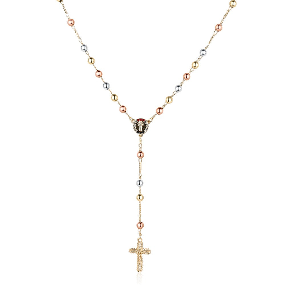 18k Layered real gold filled religious rosary necklace tri colors #3