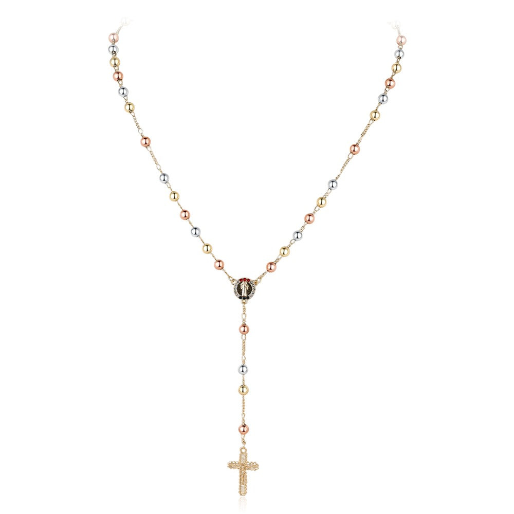 18k Layered real gold filled religious rosary necklace tri colors #3