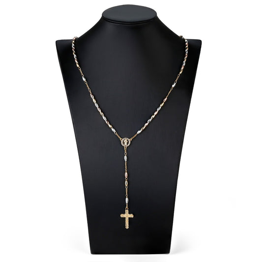 18k Layered real gold filled religious rosary necklace tri colors cross #5