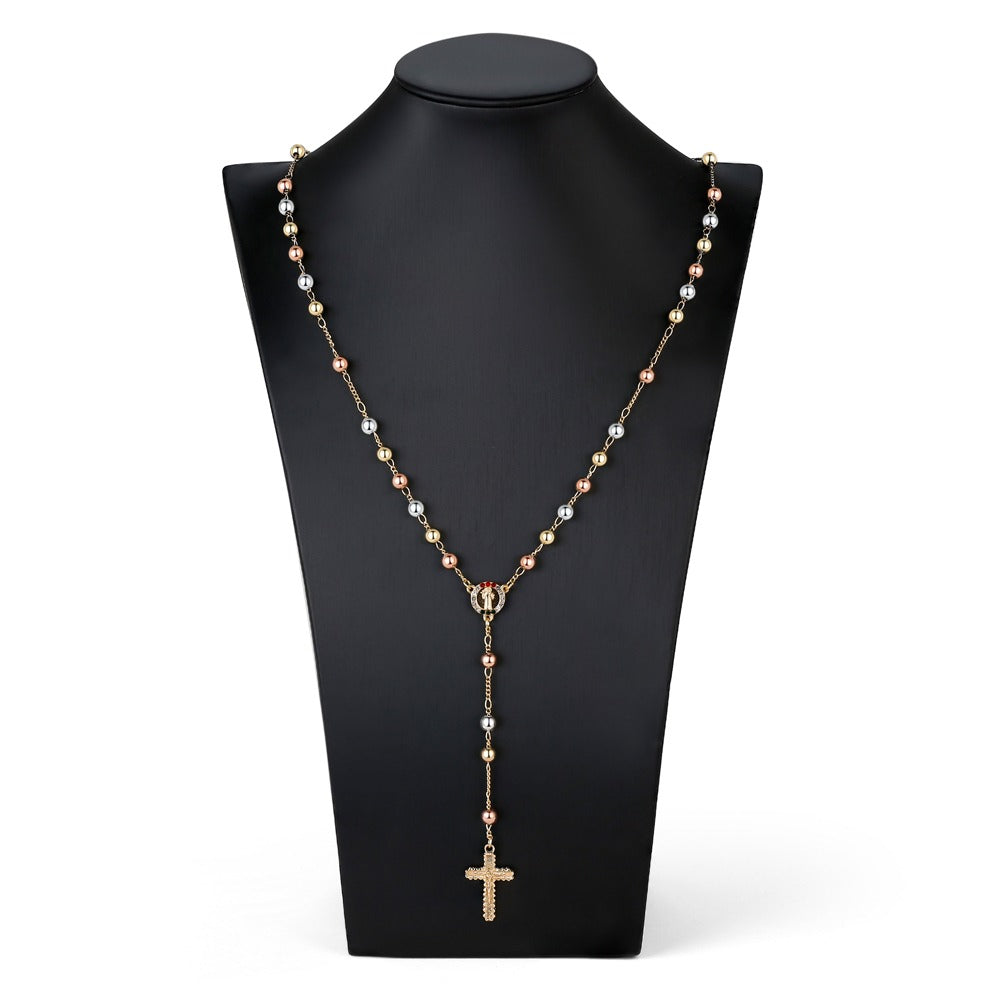 18k Layered real gold filled religious rosary necklace tri colors #3