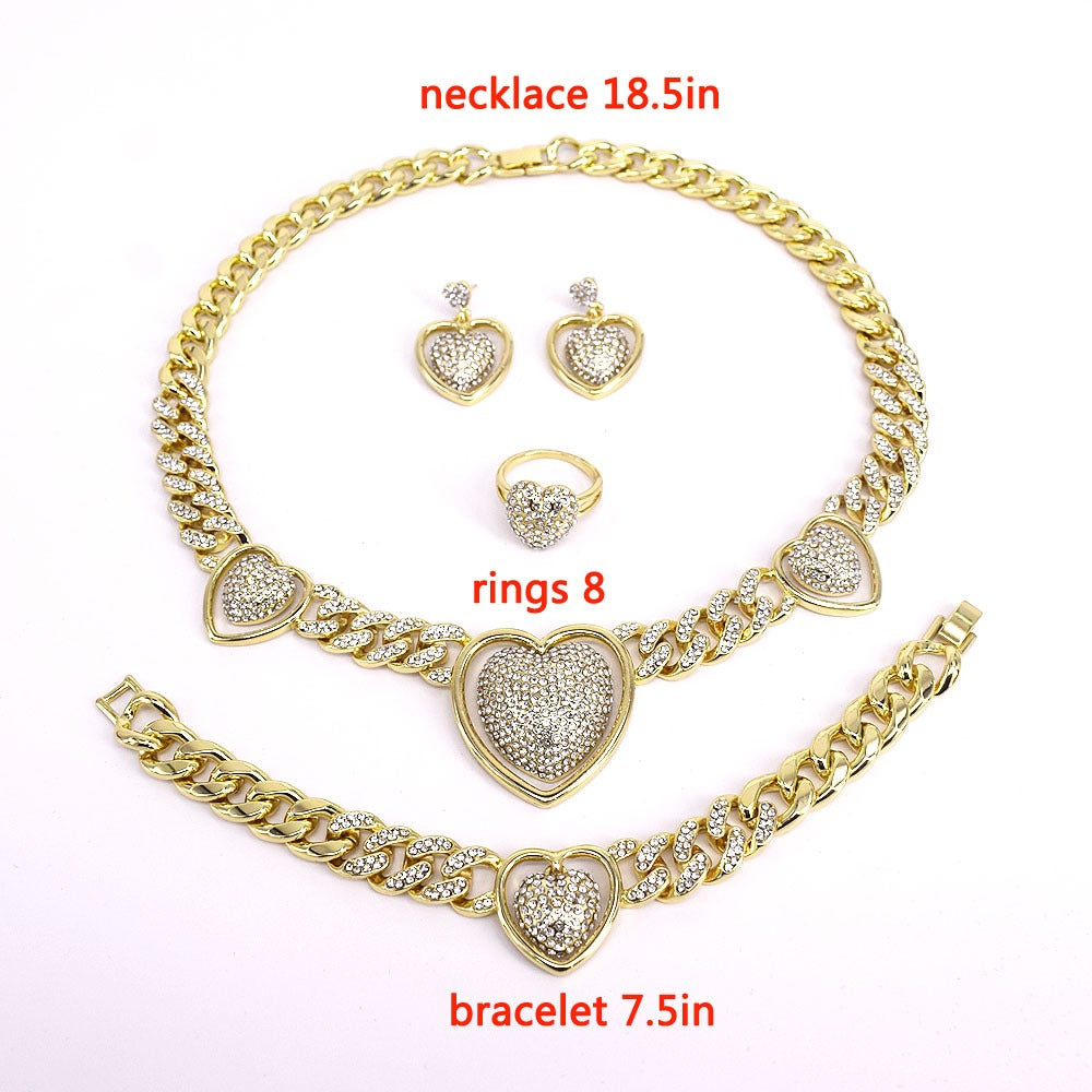 HUGS &KISSES heart iced out Cuban set gold Plated #57