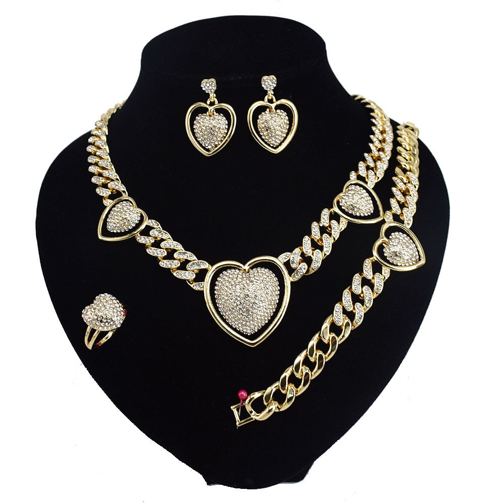 HUGS &KISSES heart iced out Cuban set gold Plated #57