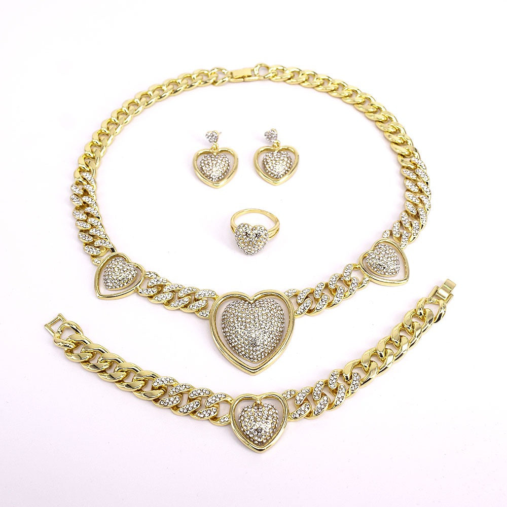 HUGS &KISSES heart iced out Cuban set gold Plated #57