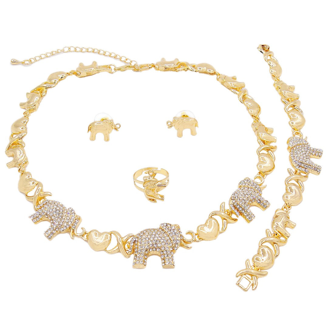 HUGS &KISSES xo icedcut elephants set gold Plated #66