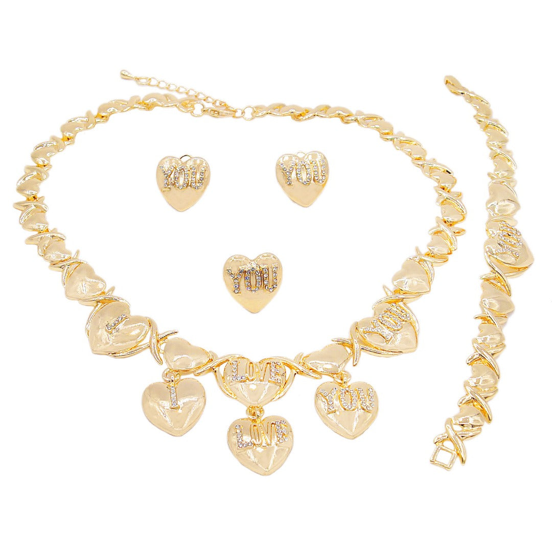 HUGS &KISSES xo set hearts set gold Plated #63