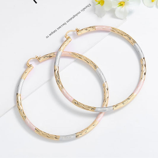 18k Layered real gold filled Round hoop earrings tri colors #24