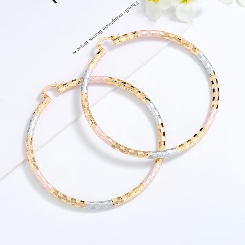 18k Layered real gold filled Round hoop earrings tri color #29