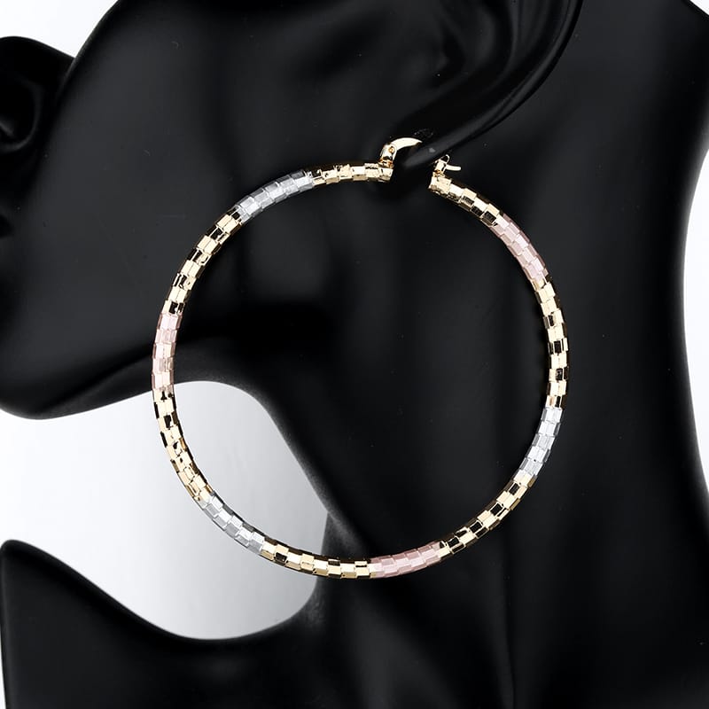 18k Layered real gold filled Round hoop earrings tri color #29