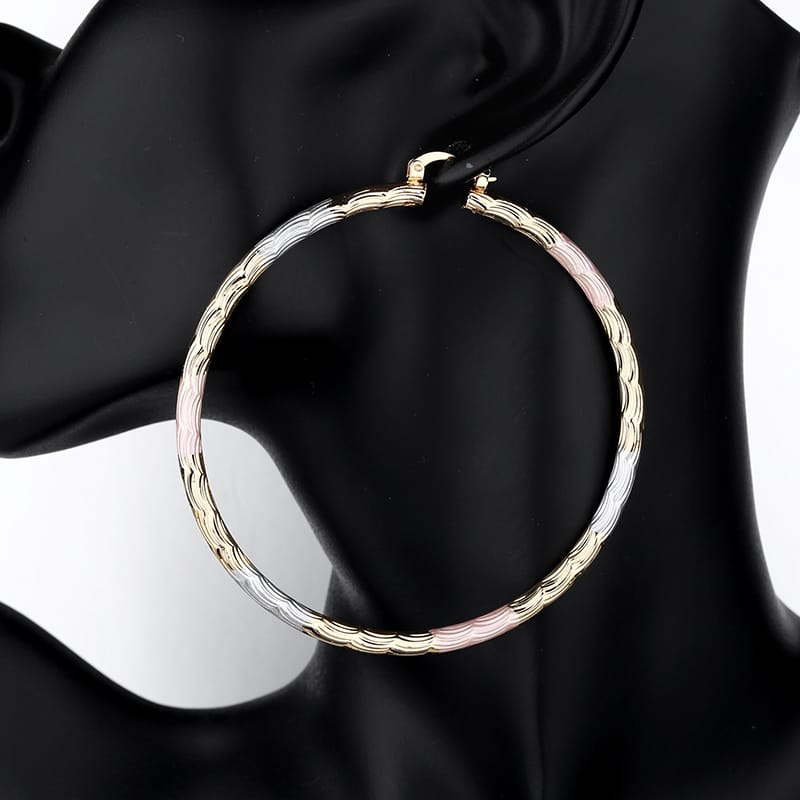 18k Layered real gold filled Round hoop earrings tri colors #24