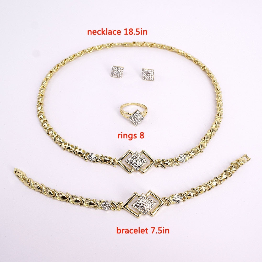 HUGS & KISSES set necklace bracelet earrings ring gold Plated #10