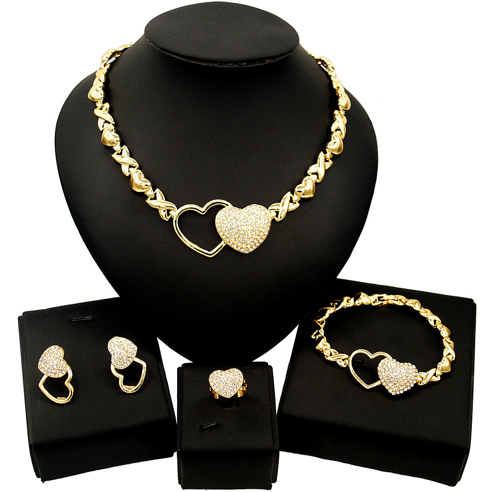 HUGS &KISSES xo set double hearts gold Plated #67