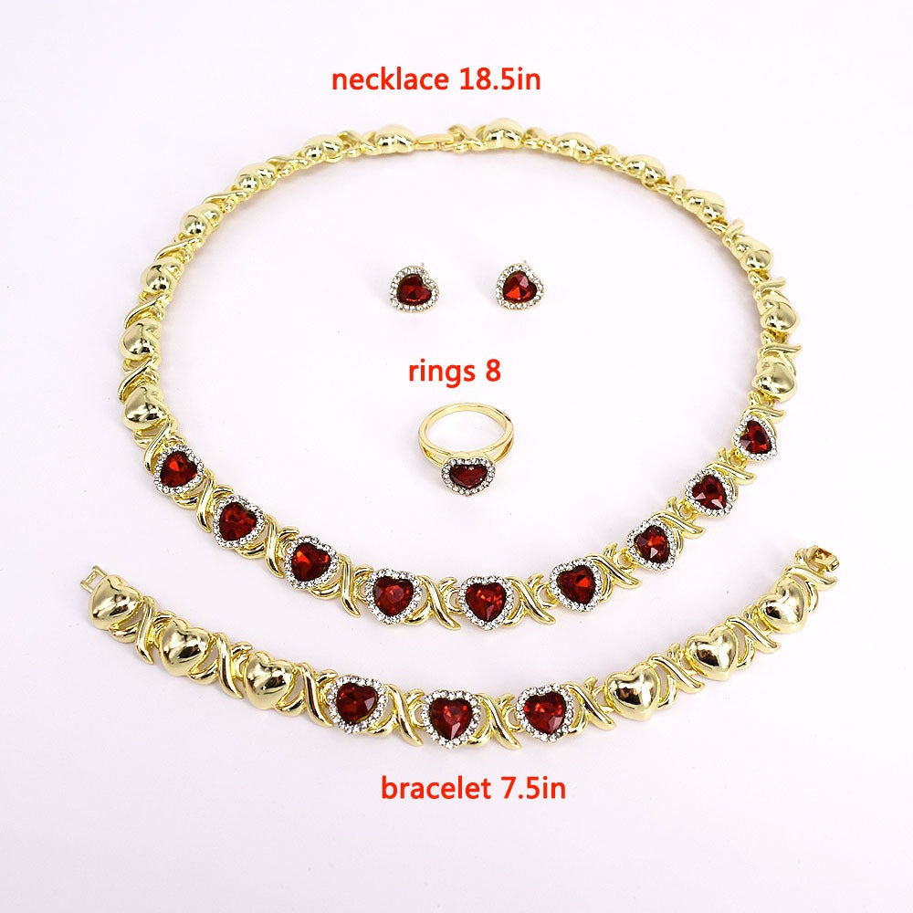 HUGS &KISSES xo set valentine's day set red roby gold plated #77