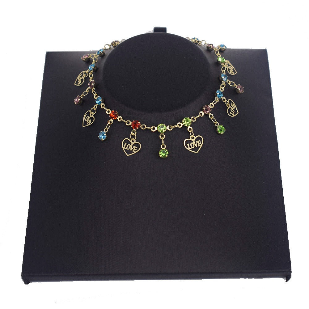 18k Layered real gold Plated colors stones love anklet bracelet #30