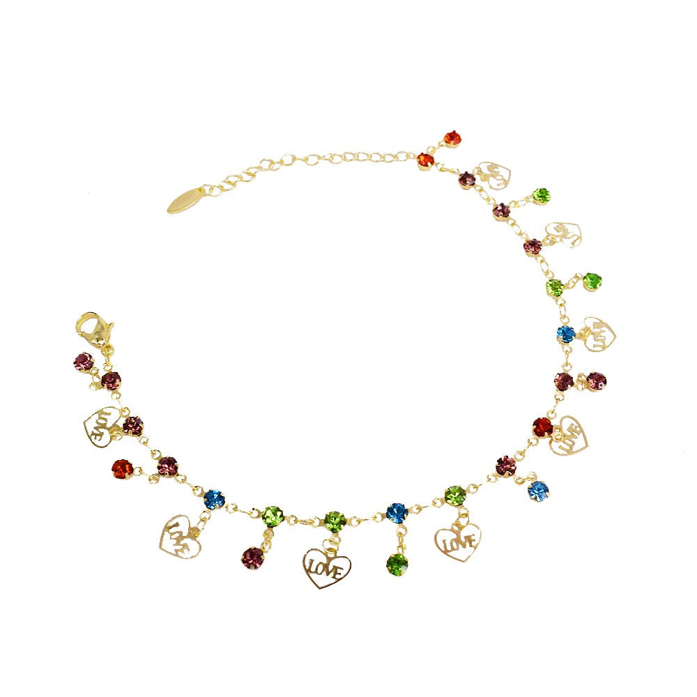 18k Layered real gold Plated colors stones love anklet bracelet #30