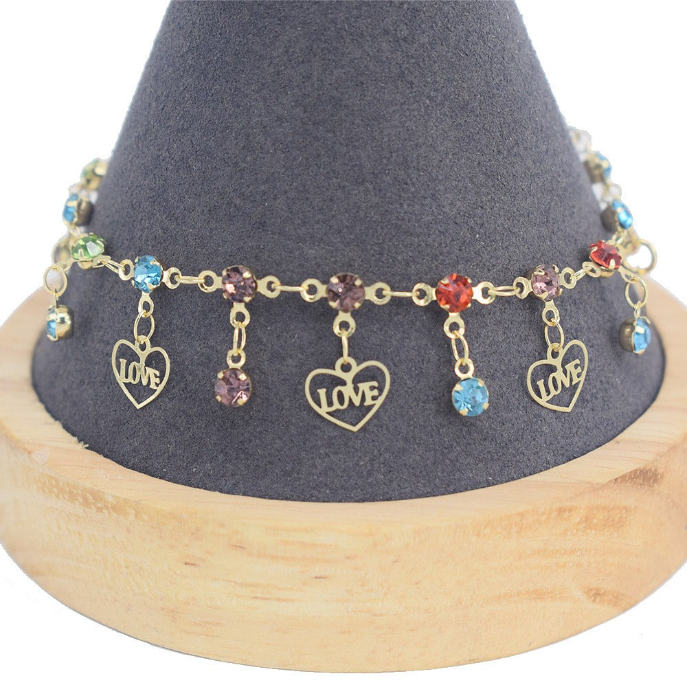 18k Layered real gold Plated colors stones love anklet bracelet #30