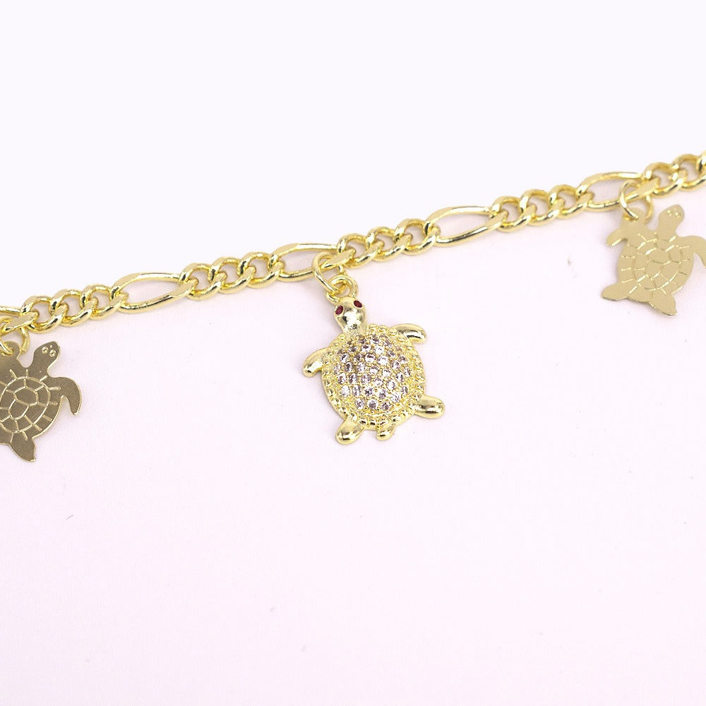 18k Layered real gold Plated Turtles anklet bracelet #31