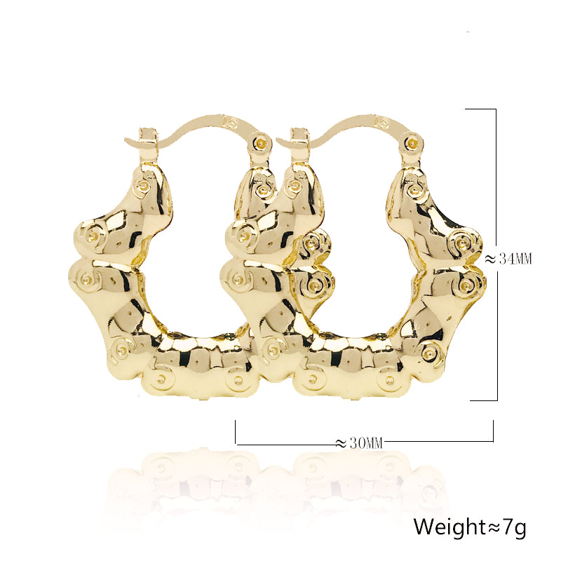 18k Layered Real Gold Filled round bamboo hoop earrings #36