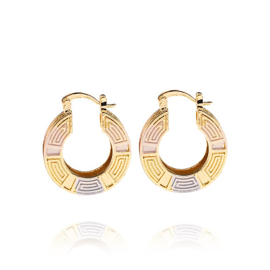 18k Layered real gold Plated Round hoop earrings tri colors #37