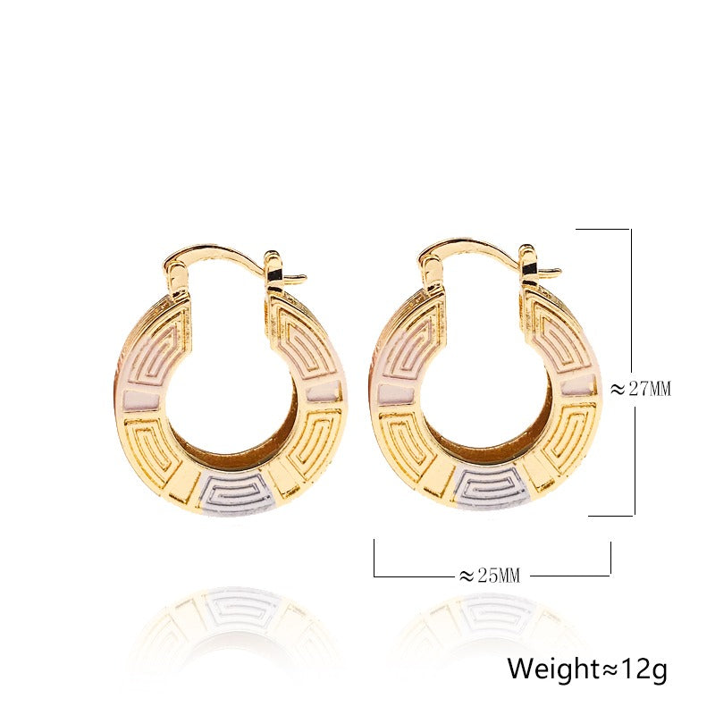 18k Layered real gold Plated Round hoop earrings tri colors #37