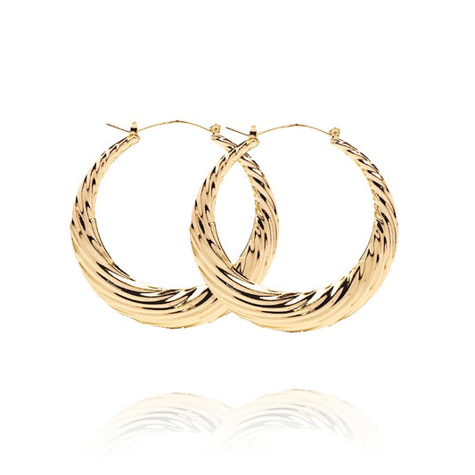 18k Layered Real Gold Filled round bamboo hoop earrings #38