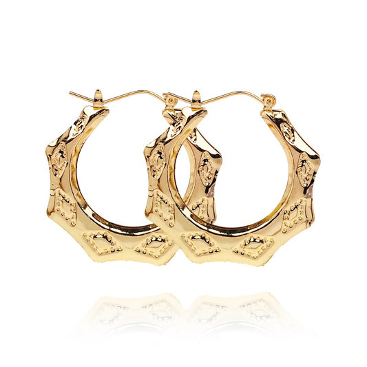 18k Layered Real Gold Filled round bamboo hoop earrings #54