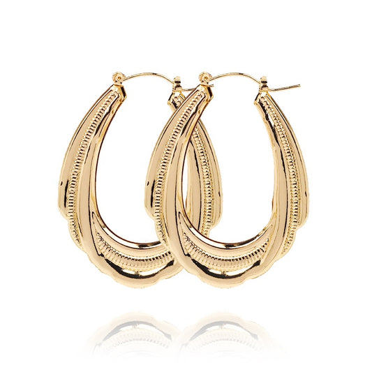 18k Layered Real Gold Filled oval bamboo hoop earrings #39