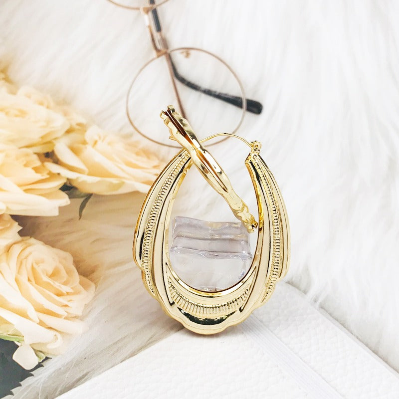 18k Layered Real Gold Filled oval bamboo hoop earrings #39