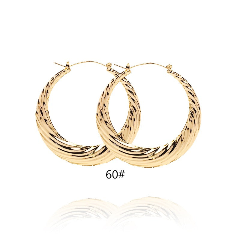 18k Layered Real Gold Filled round bamboo hoop earrings #38