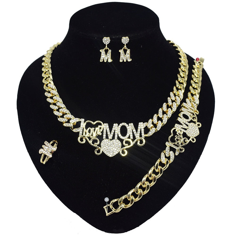 HUGS &KISSES mom Cuban link set gold Plated #92