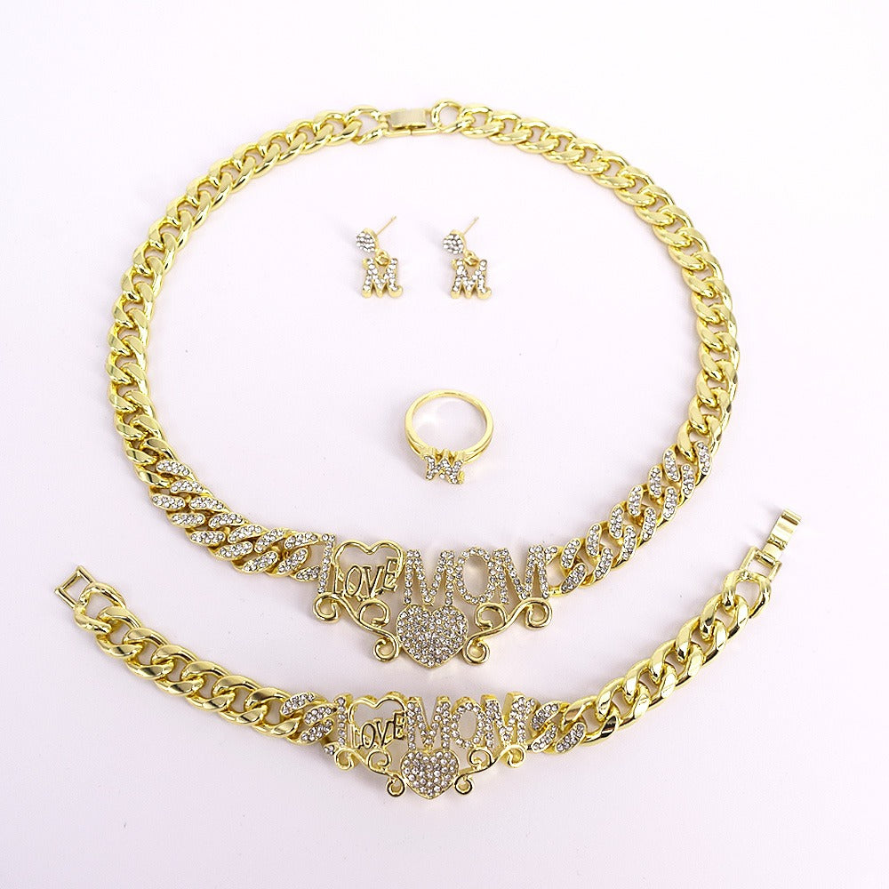 HUGS &KISSES mom Cuban link set gold Plated #92