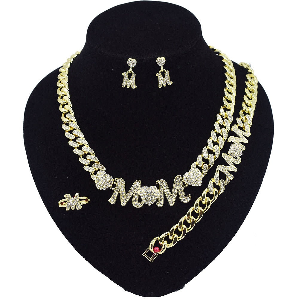 HUGS &KISSES mom Cuban link set gold Plated #95