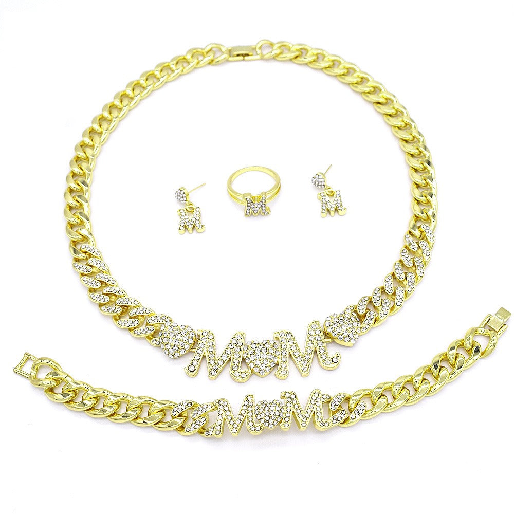 HUGS &KISSES mom Cuban link set gold Plated #95