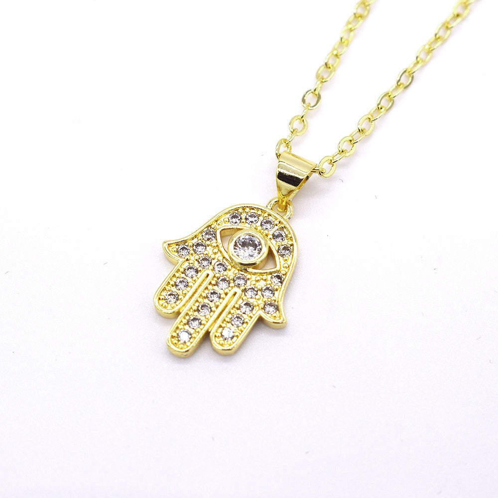 18k Layered Real Gold Filled hamsa hand pendant charm with necklace chain 18 inches #18