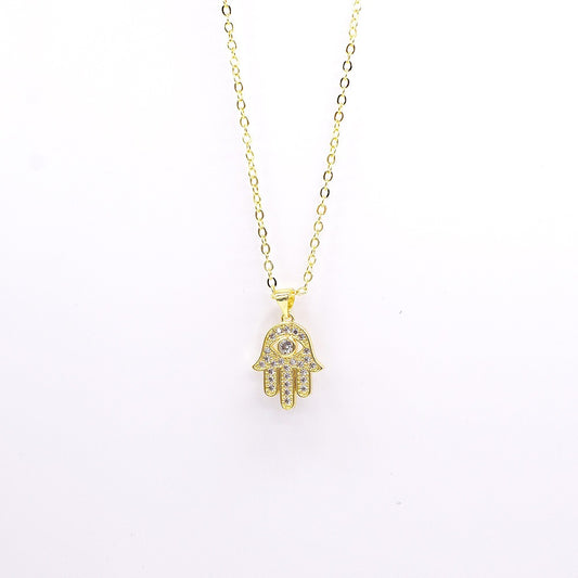 18k Layered Real Gold Filled hamsa hand pendant charm with necklace chain 18 inches #18