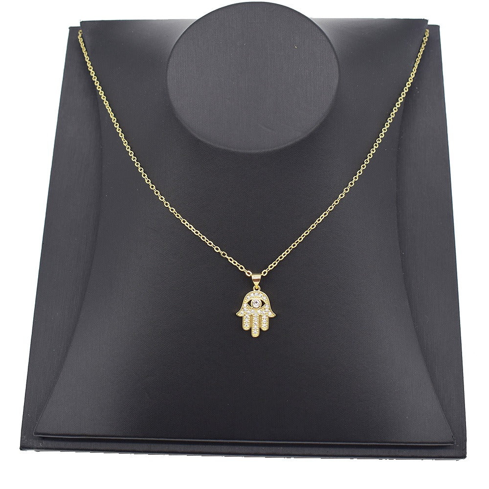 18k Layered Real Gold Filled hamsa hand pendant charm with necklace chain 18 inches #18