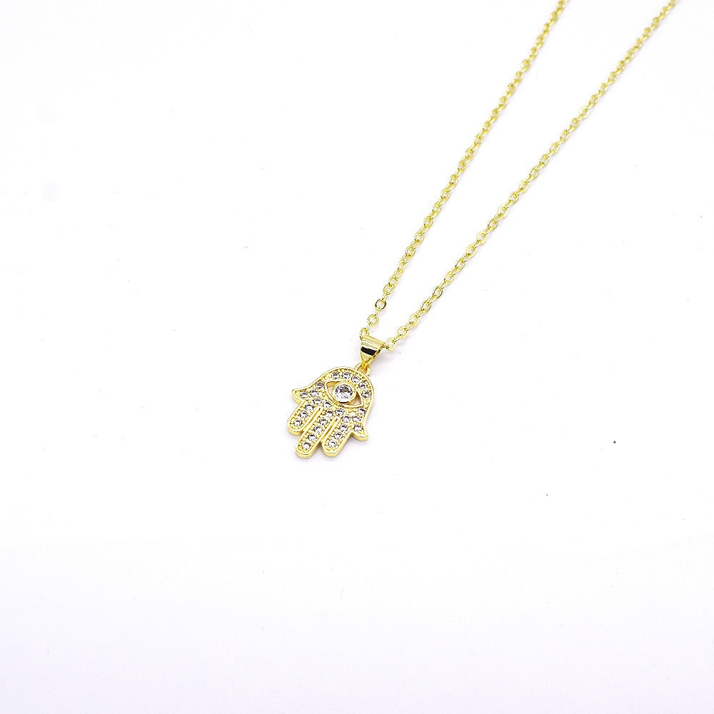 18k Layered Real Gold Filled hamsa hand pendant charm with necklace chain 18 inches #18