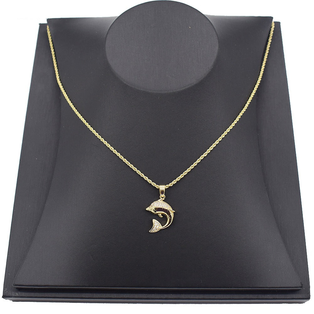 18k Layered Real Gold Filled dolphin pendant charm with 18" necklace chain #14