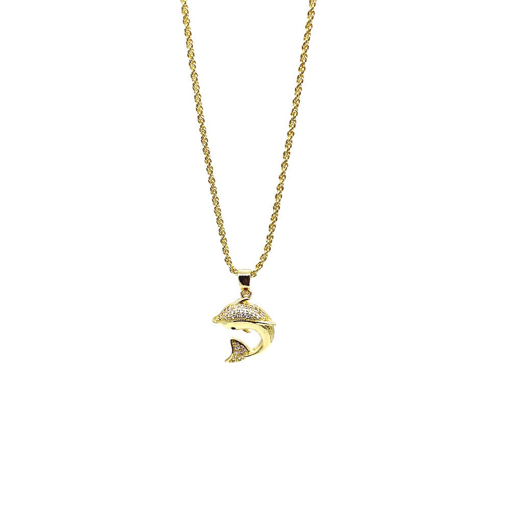 18k Layered Real Gold Filled dolphin pendant charm with 18" necklace chain #14