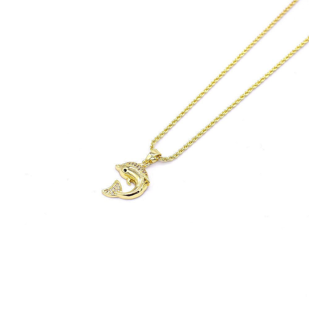 18k Layered Real Gold Filled dolphin pendant charm with 18" necklace chain #14