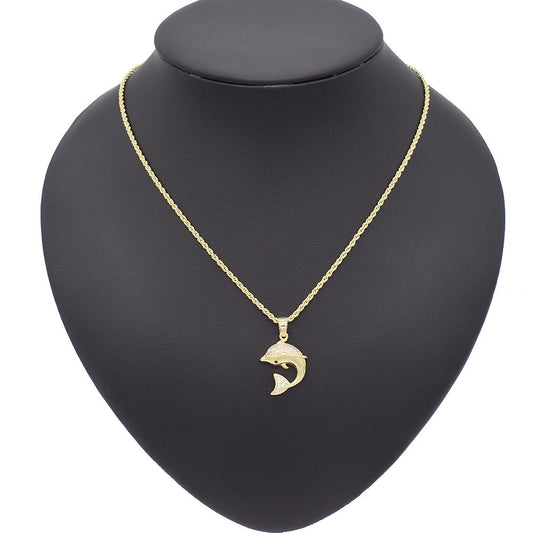 18k Layered Real Gold Filled dolphin pendant charm with 18" necklace chain #14