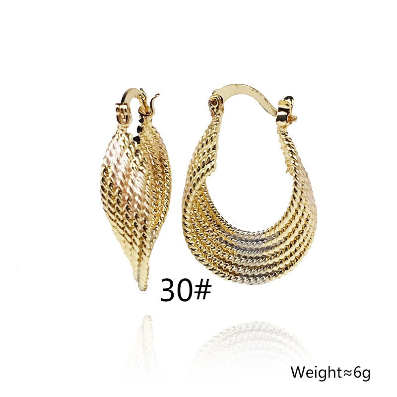 18k Layered real gold Plated twisted tri colors hoop earrings #46