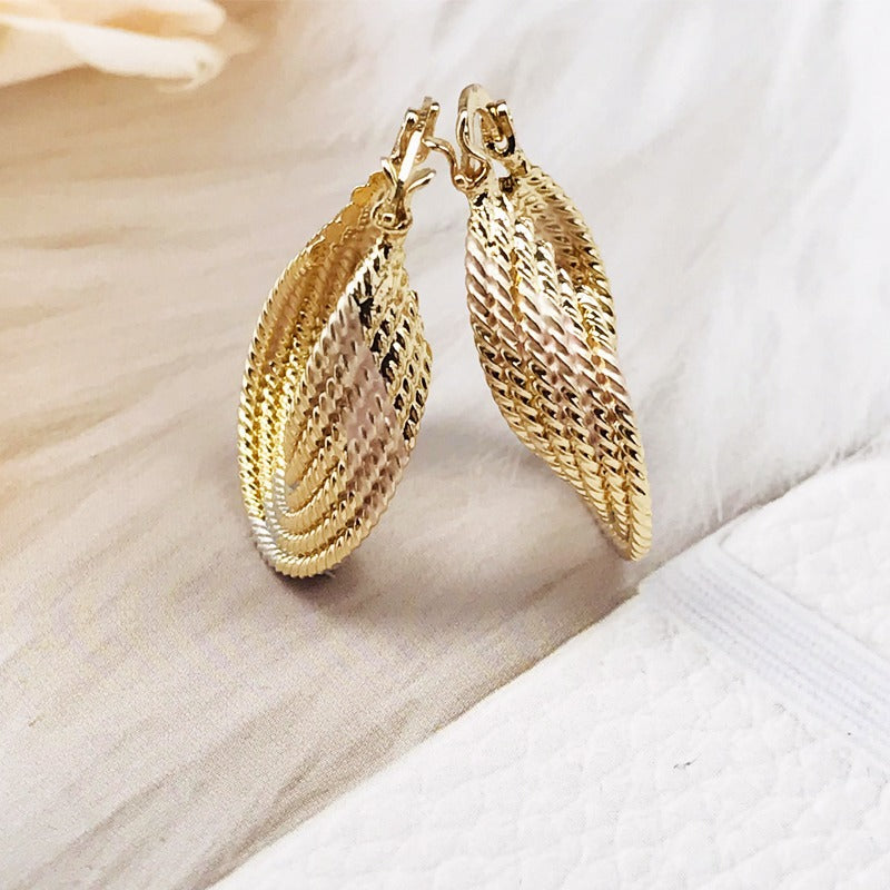 18k Layered real gold Plated twisted tri colors hoop earrings #46