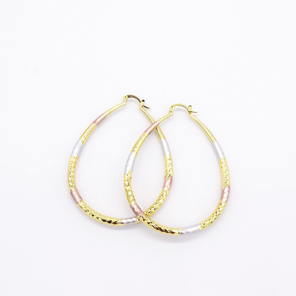 18k Layered real gold filled oval hoop earrings tri color #44